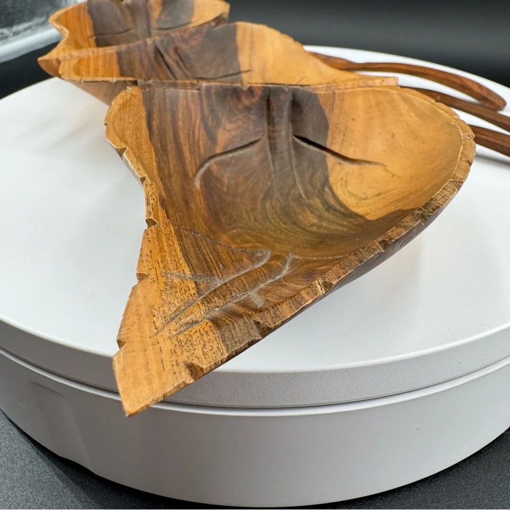 Monkey Pod Wood Leaf Serving Set with 3 Spoons